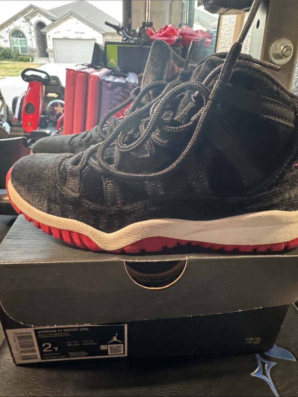 Jordan Kids Black and Red Retro High-Top Sneakers